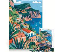 Rompecabezas Minimalista Italiano de Capri,Ciudad Costera,1000 Piezas,Ideal para Adolescentes Desarrolla la Capacidad de razonamiento,es Ligero y Divertido Corte preciso Un Regalo estupendo (38x52cm)