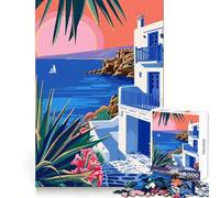 Rompecabezas Minimalistas de Mykonos,Grecia,para Adolescentes,1000 Piezas,para Fortalecer el Cerebro,para el Ocio,para desconectar,con Encaje Firme, Elegante (38x52cm)