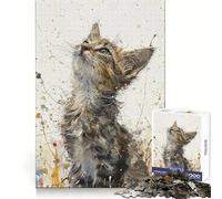 Rompecabezas Mirada de Gatito hacia Arriba de 1000 Piezas para Adultos Diversión Intelectual, pasatiempo Relajante, Corte preciso, Regalo navideño (50x75cm)