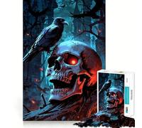 Rompecabezas Misterioso de Calavera y Cuervo de 1000 Piezas para Adolescentes Mejora la Memoria Sin estrés Bordes Ajustados Decoración de Pared (38x26cm)