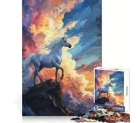 Rompecabezas místico de Unicornio al Atardecer de 1000 Piezas para Adultos Regalos para Mejorar la Memoria y el Tiempo Libre Arte de Pared con Corte preciso Decoración (50x75cm)