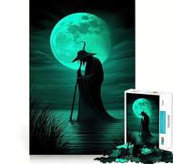Rompecabezas Místico vagabundo silueteado bajo la Luna Verde para Adultos, 1000 Piezas, Juguete de razonamiento, Habilidad, Alivio de la ansiedad, Corte preciso, Regalo Elegante (38x26cm)