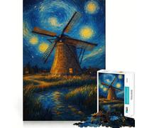 Rompecabezas Molino de Viento bajo una Noche Estrellada de 1000 Piezas para Adultos Juego para estimular la Memoria Calidad Profesional Actividad de Corte conmovedora para Compartir en Familia