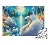 Rompecabezas Moon Lake 1000 Piezas Difícil para Adultos Cisnes y Polluelos en Estanque de Jardín Iluminado por la Luna Premium Vibrante Alivio de Estrés Juego 52x38cm/1000pcs