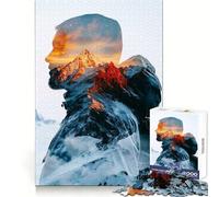 Rompecabezas Mountain Man Double Exposure de 1000 Piezas para Adultos, Juguete para concentrarse y ejercitar la Mente, diversión Tranquila, Bordes Ajustados, artículo de Santa Claus (38x52cm)