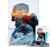 Rompecabezas Mountain Man Double Exposure de 1000 Piezas para Adultos, Juguete para concentrarse y ejercitar la Mente, diversión Tranquila, Bordes Ajustados, artículo de Santa Claus (38x52cm)