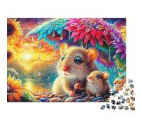 Rompecabezas Mouse Reading 1000 Piezas Adultos Ratones Girasol Paraguas Atardecer Premium Grueso Resistente Vibrante Desafiante Duro Alivio Estrés Regalo 52x38cm/1000pzs