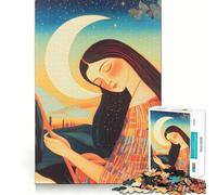 Rompecabezas Mujer bajo la Luna Creciente para Adolescentes 1000 Juego de Diversión Mental Conexión Limpia y Sin Interrupciones Una Forma Atractiva de Pasar Horas Libres (38x52cm)