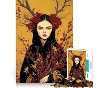 Rompecabezas Mujer con astas Florales y Kimono,1000 Piezas,Entrenamiento cognitivo,Piezas Perfectamente encajables,Regalo de cumpleaños,Juguete para ejercitar la Mente (38x26cm)