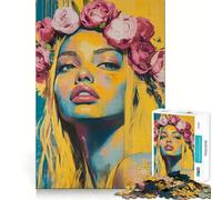 Rompecabezas Mujer con Corona de Flores,1000 Piezas,Entrenamiento Mental,Piezas sin Rebabas,Corte Limpio,Actividad Absorbente para Noches tranquilas (50x75cm)