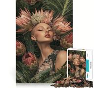 Rompecabezas Mujer con Corona Floral 1000 Piezas Juego de Habilidad Mental Corte Láser Tiempo Tranquilo Ejercicio Mental en Casa (50x75cm)