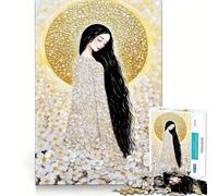 Rompecabezas Mujer con Flores Blancas y halo Dorado,1000 Piezas,Entrenamiento Mental,Piezas sin Rebabas,Corte Limpio,Actividad Absorbente para Noches tranquilas (50x75cm)