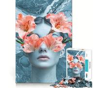 Rompecabezas Mujer con Flores sobre los Ojos,1000 Piezas,Juego de Memoria Cerebral, Corte láser,Actividad Absorbente para Noches tranquilas (38x26cm)