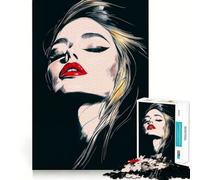 Rompecabezas Mujer con Labios Rojos,1000 Piezas,Entrenamiento cognitivo,Piezas Perfectamente encajables,Regalo de cumpleaños,Juguete para ejercitar la Mente (38x52cm)