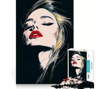 Rompecabezas Mujer con Labios Rojos 1000 Piezas Juego de lógica y Pensamiento Experto en Corte Artesanía Tiempo de Tranquilidad Ejercicio Mental en casa (38x26cm)