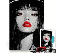 Rompecabezas Mujer con Labios Rojos,1000 Piezas,Juego Que estimula el Cerebro,Ajuste Espacios,Entretenimiento Acogedor para Interiores para Todos (50x75cm)