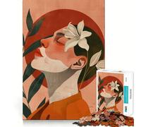 Rompecabezas Mujer con Lirio y círculo Rojo,1000 Piezas,Entrenamiento cognitivo,Piezas Perfectamente encajables,Regalo de cumpleaños,Juguete para ejercitar la Mente (38x26cm)
