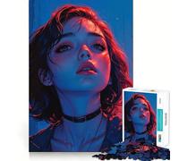 Rompecabezas Mujer con Luces Rojas y Azules,1000 Piezas,estimulación cognitiva,Divertido,sin Rebabas,Piezas de Corte Limpio,Juguete de Entretenimiento para Interiores (38x26cm)