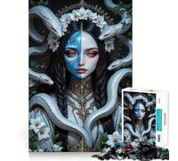 Rompecabezas Mujer con Serpientes y Corona Floral,1000 Piezas para Adultos Divertido Juego de Memoria Artesanía de Corte experta Actividad Relajante para Grupos en Interiores (38x52cm)