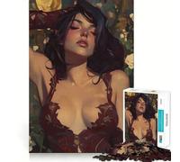 Rompecabezas Mujer con Vestido Floral,1000 Piezas,Entrenamiento cognitivo,Piezas Perfectamente encajables,Regalo de cumpleaños,Juguete para ejercitar la Mente (38x52cm)