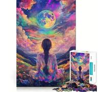 Rompecabezas Mujer contemplando el Cosmos,1000 Piezas,Juego de ingenio,Piezas de Ajuste, Actividad Nocturna para Toda la Familia (38x52cm)