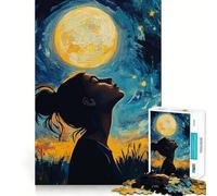 Rompecabezas Mujer contemplando la Luna,1000 Piezas,Divertido y Estimulante para la Mente,Piezas sin Rebabas y de Corte Limpio,Actividad Absorbente para Noches tranquilas (50x75cm)