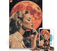 Rompecabezas Mujer contemplando la Luna roja 1000 Piezas Juego de Habilidad Mental Corte láser Ejercicio Mental Tiempo Tranquilo en casa (38x26cm)