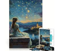 Rompecabezas Mujer contemplando la Noche Estrellada,1000 Piezas,Entrenamiento cognitivo,Piezas Perfectamente encajables,Regalo de cumpleaños,Juguete para ejercitar la Mente (38x52cm)