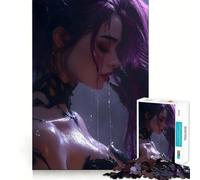 Rompecabezas Mujer de Pelo Morado bajo la Lluvia para Adolescentes 1000 Piezas Juego Inteligente Tiempo en Familia Patrón de ensamblaje Elegir Deseos de Papá Noel (38x26cm)