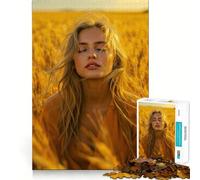 Rompecabezas Mujer en Campo de Trigo Dorado,1000 Piezas,estimulación cognitiva,Divertido,sin Rebabas,Piezas de Corte Limpio,Juguete de Entretenimiento para Interiores (38x52cm)