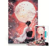 Rompecabezas Mujer en Kimono Bajo la Luna Llena 1000 Piezas Entrenamiento Mental Divertido Piezas sin Rebabas Cortes Limpios Actividad Absorbente para Noches Tranquilas (50x75cm)