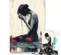 Rompecabezas Mujer en nenúfares para Adolescentes,1000 Piezas,Juego para estimular la Mente,Piezas sin Rebabas,Corte Limpio,fácil de Aprender,diversión para Toda la Familia (38x26cm)