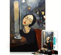Rompecabezas Mujer en un café por la Noche de 1000 Piezas Diversión para ejercitar la Mente Piezas sin Rebabas y de Corte Limpio Actividad Absorbente para Noches tranquilas (38x52cm)