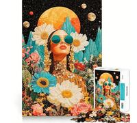 Rompecabezas Mujer Entre Flores y Estrellas,1000 Piezas,Entrenamiento Mental,Piezas sin Rebabas,Corte Limpio,Actividad Absorbente para Noches tranquilas (38x26cm)