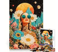 Rompecabezas Mujer Entre Flores y Estrellas para Adolescentes, 1000 Piezas, Práctica de Lógica, Momentos de Relajación, Bordes Limpios, Regalo Ideal (38x26cm)