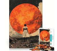 Rompecabezas Mujer Frente a una Luna roja Gigante,1000 Piezas,estimulación cognitiva,Divertido,sin Rebabas,Piezas de Corte Limpio,Juguete de Entretenimiento para Interiores (50x75cm)