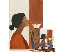 Rompecabezas Mujer inhalando Flor 1000 Piezas Pensar Entrenamiento Tranquilo Recreación Bordes definidos Regalo sincero (38x52cm)