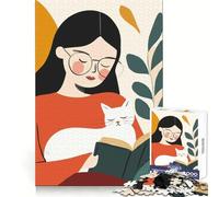 Rompecabezas Mujer Leyendo con Gato para Adultos 1000 Piezas Entrenamiento de Memoria Tiempo Bien invertido Bordes precisos (50x75cm)