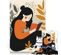Rompecabezas Mujer Leyendo con Gatos, 1000 Piezas para Adolescentes, Entrenamiento Mental, diversión fácil, Corte Uniforme, Elegante, (50x75cm)