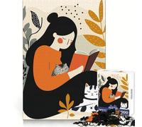 Rompecabezas Mujer Leyendo con Gatos, 1000 Piezas para Adultos Pensamiento estratégico Escape Tranquilo Ajuste preciso Un Regalo Encantador (38x52cm)