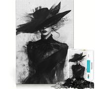 Rompecabezas Mujer misteriosa de Negro para Adultos, 1000 Piezas, Juguete de lógica Resistente, Juego Relajante, Borde Transparente, Regalo artístico (38x26cm)