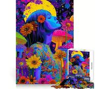Rompecabezas Mujer psicodélica con Flores y Setas para Adolescentes, 1000 Piezas, Juego Inteligente, Tiempo en Familia, patrón de ensamblaje, selección de Deseos de Papá Noel (50x75cm)