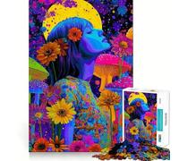 Rompecabezas Mujer psicodélica con Flores y Setas para Adolescentes, 1000 Piezas, Juego Inteligente, Tiempo en Familia, patrón de ensamblaje, selección de Deseos de Papá Noel (50x75cm)