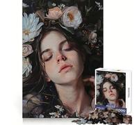 Rompecabezas Mujer rodeada de Flores para Adultos 1000 Piezas Entrenamiento de Memoria Tiempo Bien invertido Bordes precisos (38x26cm)