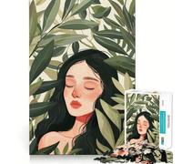 Rompecabezas Mujer rodeada de Hojas Verdes,1000 Piezas para Adultos Divertido Juego de Memoria Artesanía de Corte experta Actividad Relajante para Grupos en Interiores (50x75cm)