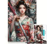 Rompecabezas Mujer Samurái en Flor de 1000 Piezas para Adolescentes Juguete para ejercitar la Mente Tiempo de relajación Arte Regalo de Temporada (38x26cm)