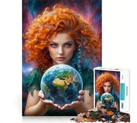 Rompecabezas Mujer sosteniendo la Tierra,1000 Piezas,Juego Que estimula el Cerebro,Ajuste Espacios,Entretenimiento Acogedor para Interiores para Todos (38x26cm)