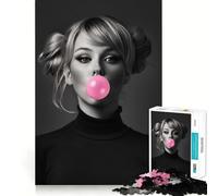 Rompecabezas Mujer y Chicle Rosa 1000 Piezas Entrenamiento Mental Divertido Piezas sin Rebabas Corte Limpio Actividad Absorbente para Noches Tranquilas (50x75cm)
