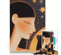 Rompecabezas Mujer y Gato bajo Las Estrellas,1000 Piezas Ejercicio Mental Divertido Piezas de Ajuste preciso Una Forma entretenida de Pasar el Tiempo Libre (38x26cm)