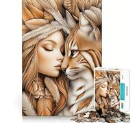 Rompecabezas Mujer y Lince de 1000 Piezas para Adultos Juego Que estimula la Mente Superficie Lisa y sin Rebabas Un pasatiempo Fascinante para los Momentos de Ocio (50x75cm)